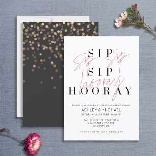 Invitation Sip Sip Hooray moderne noir blanc Fête des mariées