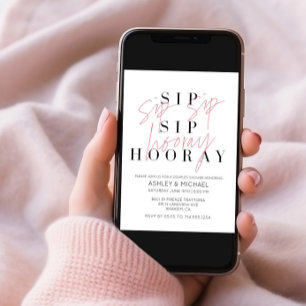 Invitation Sip Sip Hooray moderne noir blanc Fête des mariées