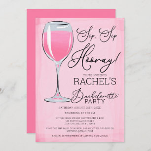 Invitation Sip Sip Hooray Pink Wine Bachelorte Party