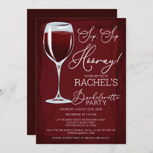 Invitation Sip Sip Hooray Red Wine Bacheloray Party