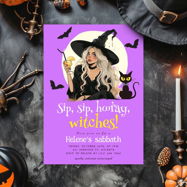 Invitation Sip Sip Hooray sorcières Adulte Halloween fête (Sip Sip Hooray Witches Adult Halloween party Invitation)