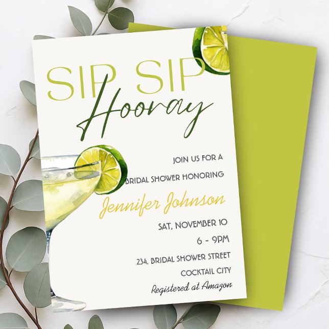 Invitation Sip Sip Hooray Tequila Cocktail Fête des mariées (Sip Sip Hooray Tequila Cocktail Bridal Shower Invitation)