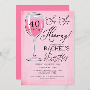 Invitation Sip Sip Hooray Vin Rose Anniversaire