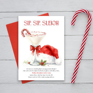 Invitation Sip, Sip, Sleigh ! Noël au candy cane aquarelle