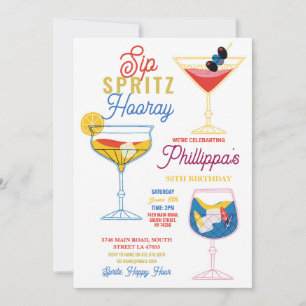 Invitation Sip Spritz Hooray Party Cocktails Boissons Anniver