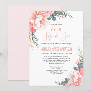 Invitation Sip virtuel et voir Blush Pink Gold Baby shower