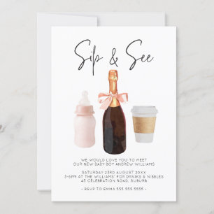 Invitation Sip & Voir Aquarelle Champagne Café Rose