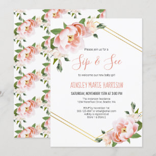 Invitation Sip & Voir Baby Girl Blush Floral Baby shower