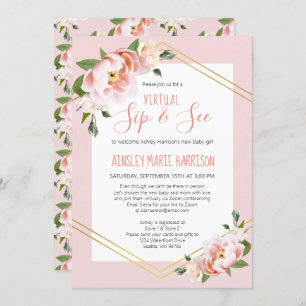 Invitation Sip & Voir Baby Girl Blush Pink Baby shower virtue