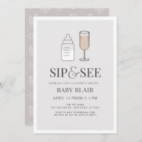 Sip & Voir Champagne Bouteille Baby shower gris