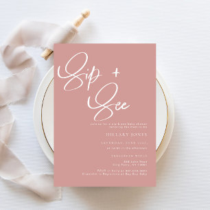 Invitation Sip & Voir Dusty Rose/Rose Bohemian Baby Invitatio