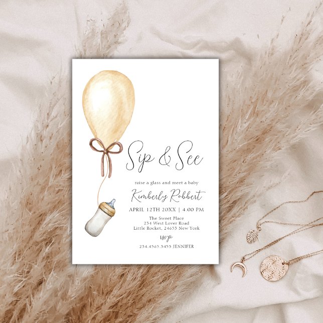 Invitation Sip & Voir le Baby shower de bouteille de ballon (Sip & See Balloon Bottle Baby Shower Invitation)