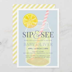 Invitation Sip & Voir Lemonade Mason Jar Baby shower bleu