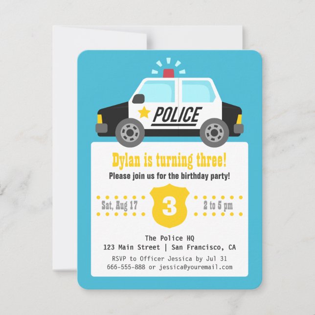 Invitation Siren Police Car Anniversaire de enfant Party (Devant)