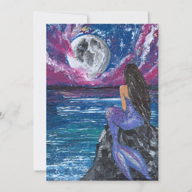 Invitation Siren sous la lune artisanat fait-main  (Devant)