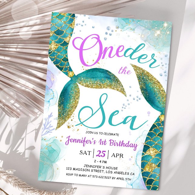 Invitation Sirène 1er anniversaire fille Turquoise ONEder la  (Créateur téléchargé)