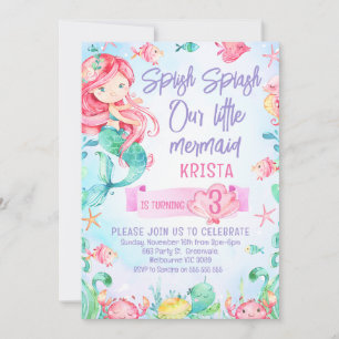 Invitation Sirène à cheveux rouges sous l'invitation d'annive