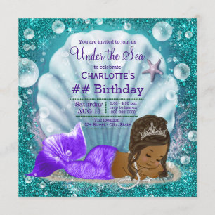 Invitation Sirène Afro-Américaine Anniversaire Sous l'Océan