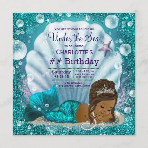 Invitation Sirène Afro-Américaine Anniversaire Sous l'Océan