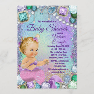 Invitation Sirène Blonde Rose Fête de Naissance Sirène