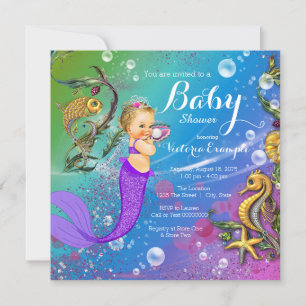 Invitation Sirène Blonde Sous la Mer Fête Prénatale de Bébé