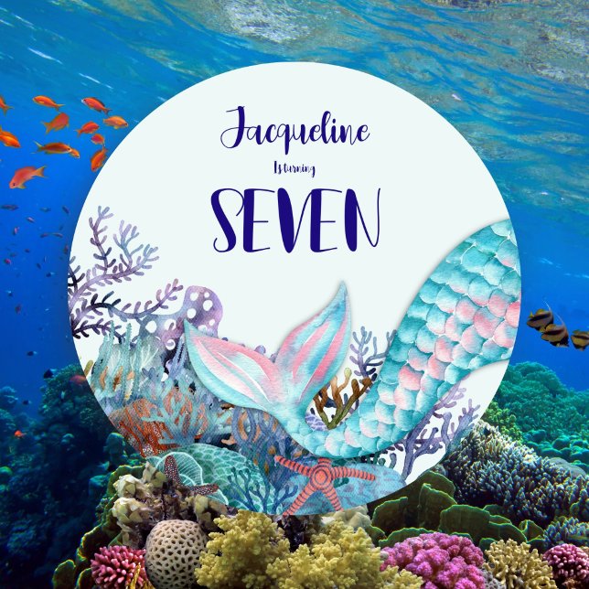 Invitation Sirène d'aquarelle d'anniversaire sous la mer (Créateur téléchargé)