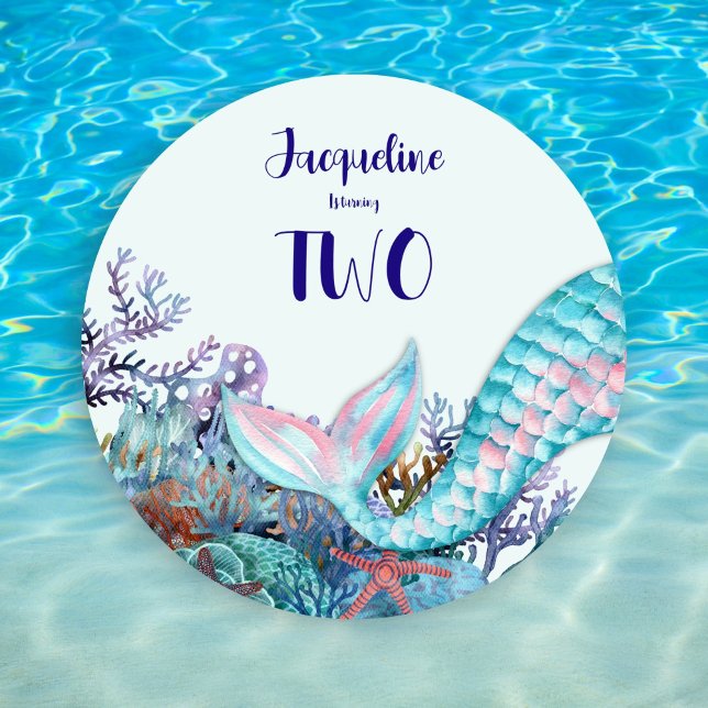 Invitation Sirène d'aquarelle du 2e anniversaire sous la mer (Créateur téléchargé)