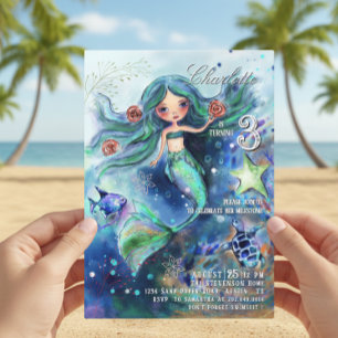 Invitation Sirène d'aquarelle magique sous la mer Anniversair