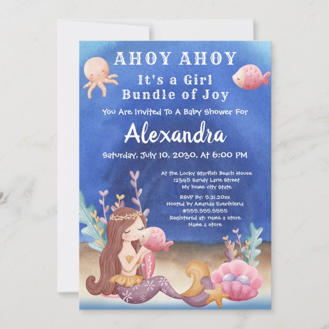 Invitation Sirène de Boho, Poisson tropical Baby shower de fi (Devant)