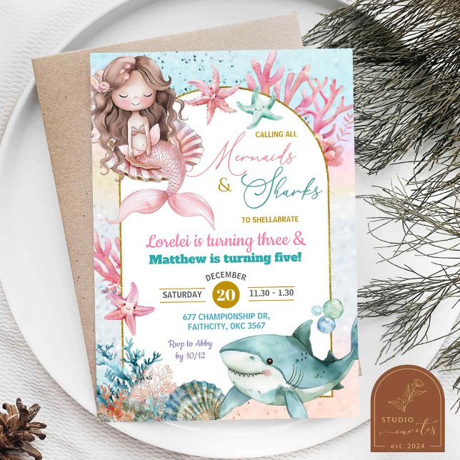 Invitation Sirène de mer rose et fille d'anniversaire conjoin (Créateur téléchargé)