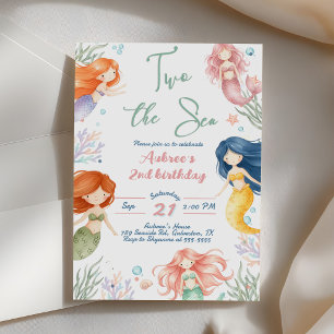 Invitation Sirène deux à la mer 2e fête d'anniversaire