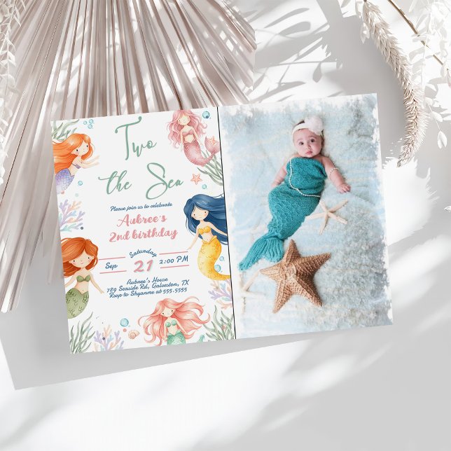 Invitation Sirène deux à la mer 2e fête d'anniversaire (Créateur téléchargé)