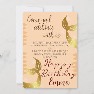 Invitation Sirène Dorée, Célébrez Avec Nous, Sous L'Océan