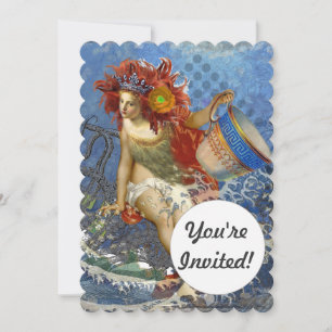 Invitation Sirène du Verseau Art Gothique Bleu