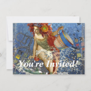 Invitation Sirène du Verseau Art Gothique Bleu