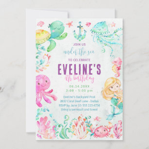 Invitation Sirène et amis sous l'invitation de la mer