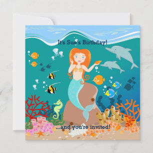 Invitation Sirène et dauphins sous la mer fête d'anniversaire