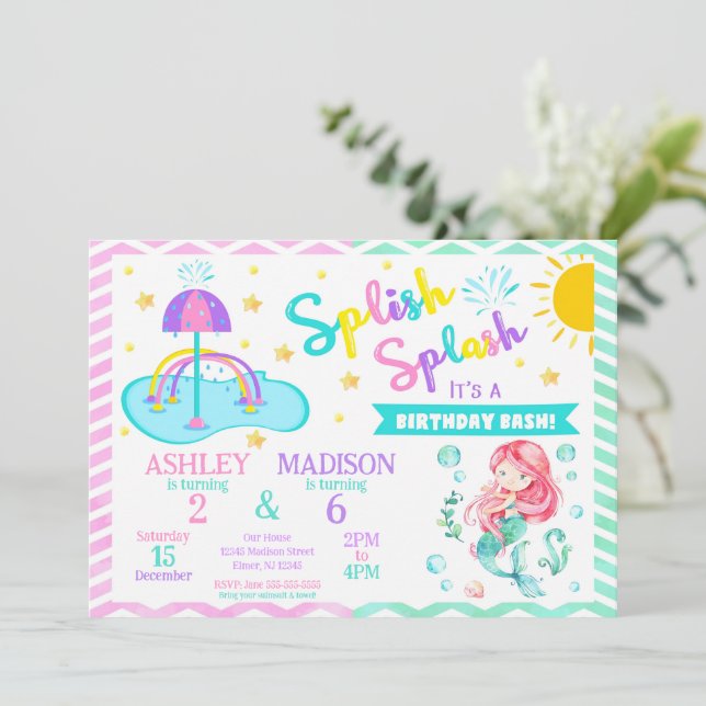 Invitation Sirène et Splash Pad Anniversaire conjoint | Parc  (Debout devant)