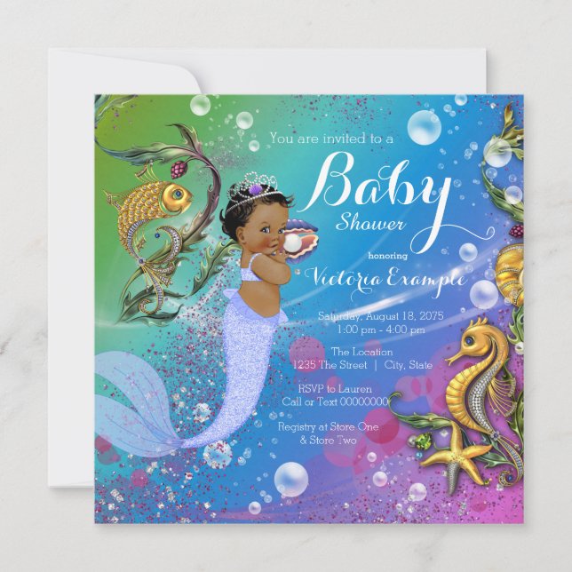 Invitation Sirène Ethnique Sous la Mer Shower de Bébé (Devant)