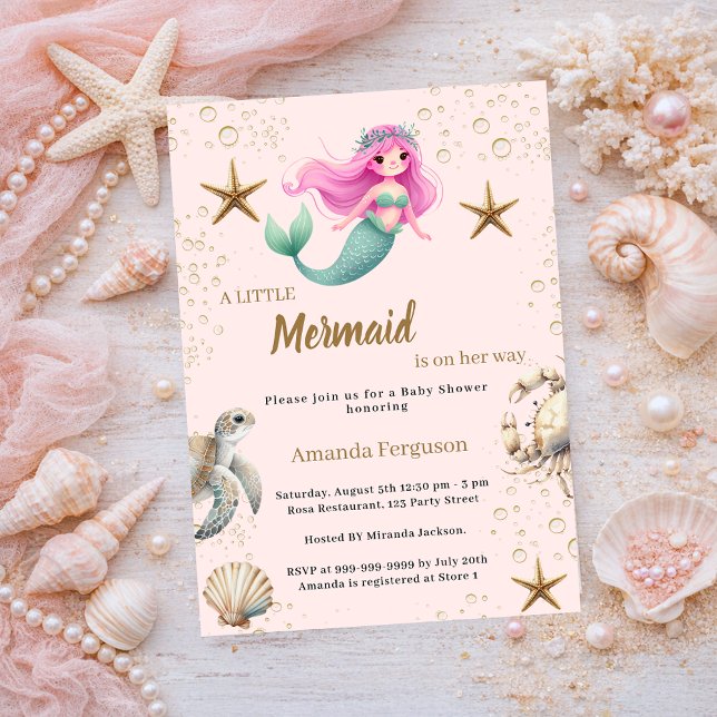 Invitation Sirène Fête de naissance Sous l'océan animaux mari (Créateur téléchargé)