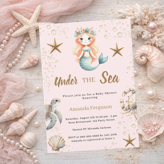 Invitation Sirène Fête de naissance sous l'océan animaux mari (Créateur téléchargé)