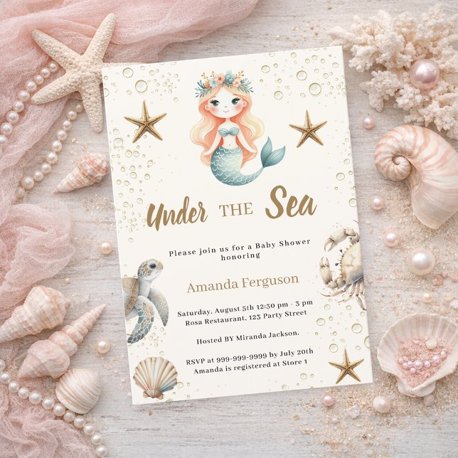 Invitation Sirène Fête de naissance sous l'océan animaux mari (Créateur téléchargé)