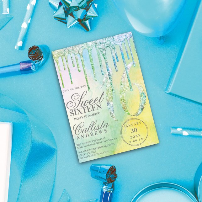 Invitation Sirène Holographique Paillettes Gouttes Douces 16 (Créateur téléchargé)