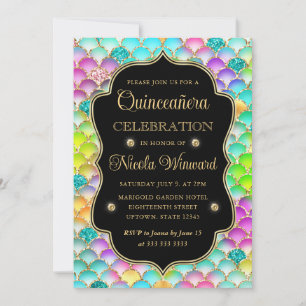 Invitation Sirène iridescente et dorée Quinceanera