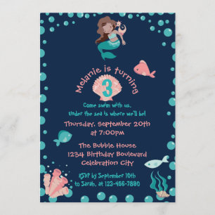 Invitation Sirène latina avec cheval de mer 3e fête d'anniv