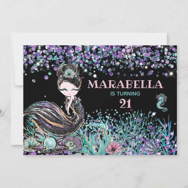 Invitation *~* Sirène LUXE 21 GLAM sous la mer Anniversaire (Devant)