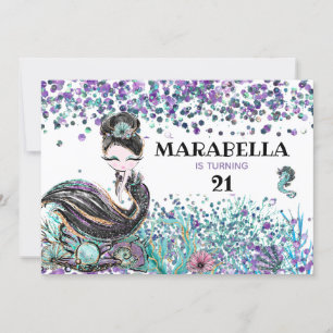 Invitation *~* Sirène LUXE 21 GLAM sous mer Anniversaire