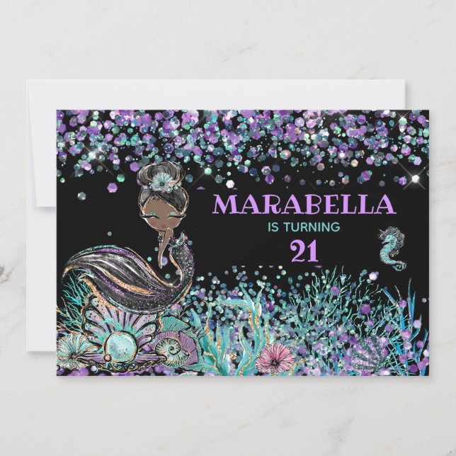 Invitation *~* Sirène LUXE GLAM sous la mer 21 Anniversaire (Devant)