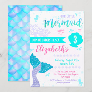 Invitation Sirène ou sous la mer Splash Aqua Anniversaire Tur