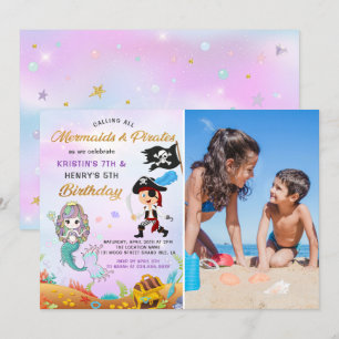 Invitation Sirène & Pirate Sous La Mer Photo Anniversaire